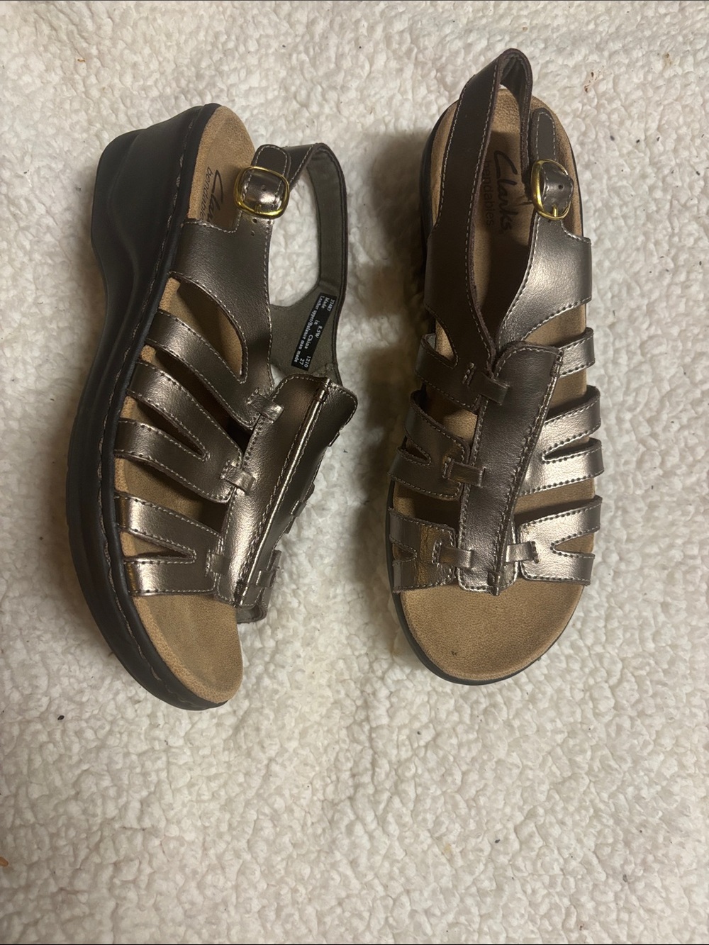 Clarks Lexi Marigold Pewter Leather Slingback Wedge Sandals Women's 8.5 Wide